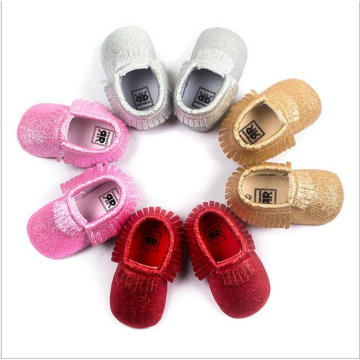 Artículo de Navidad brillante suave Bottom Manual Borla Toddler Baby Shoes